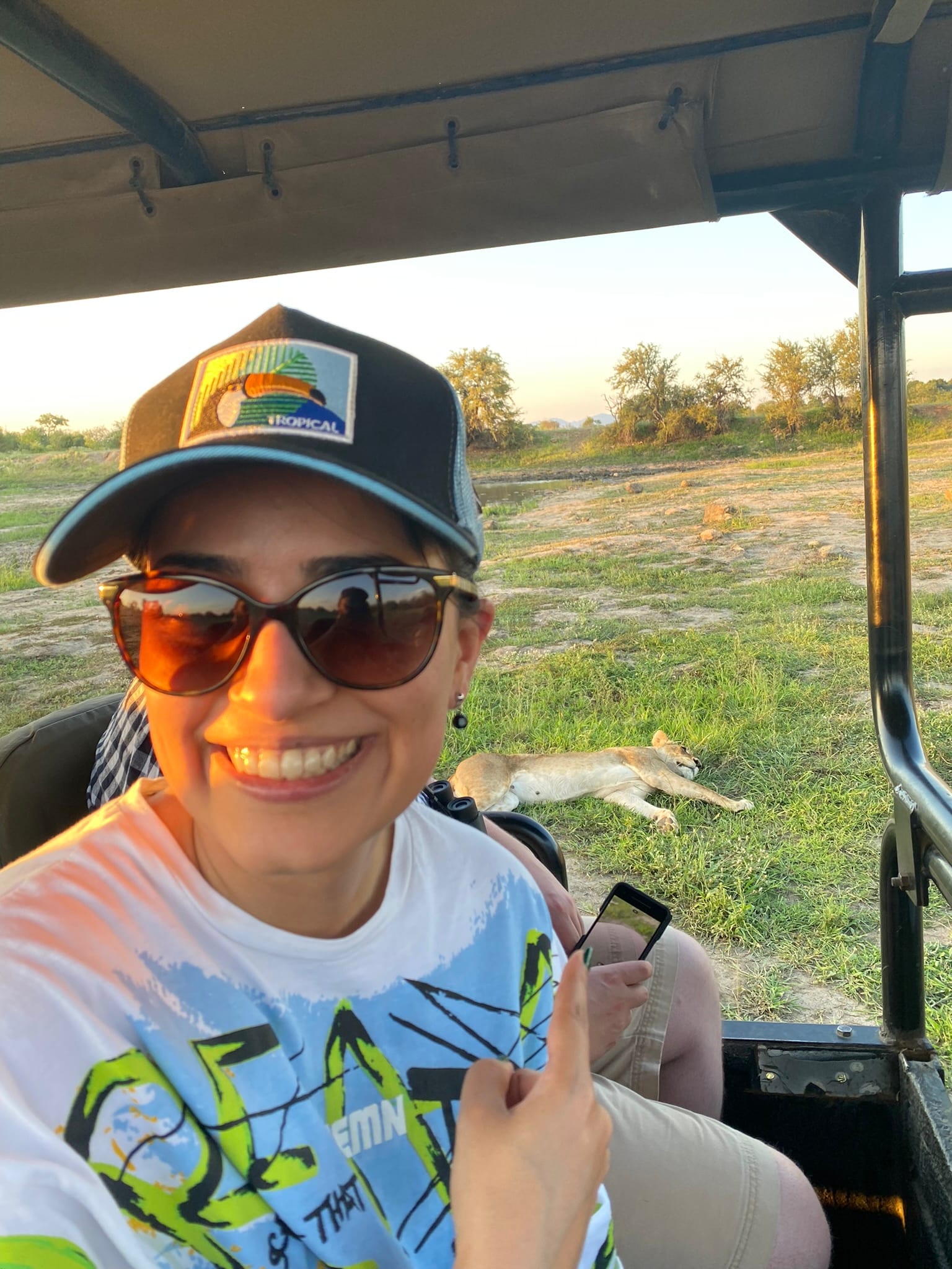 A lioness thirty feet away, completely disinterested — everyone else in the jeep was not.