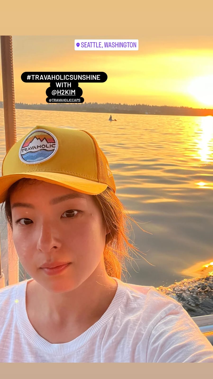 Sunset on the water in Seattle, cap on, not a bad way to end the day.
